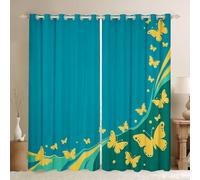 Homewish Cartoon Butterflies Window Curtains 66 x 72 Inch 2 Panel Sets - Small Dots Blackout Curtains Cute Butterfly Print Window Treatments Drapes Fresh Color Blocking for Bedroom