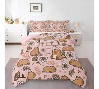 Homewish cartoon Capybara Duvet Set King Size - cute animals Bedding Set capybara lover initial B Duvet Set - branches florals Coverless Duvet with 2 Pillowcases Pink