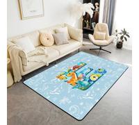 Homewish Cartoon Dinosaurs Area Rug 150x200 cm 3D Dinosaur Rug For Bedroom Living Room Blue Initial Letter E Carpet Decor Jungle Animals Dino Indoor Floor Mat Non Slip