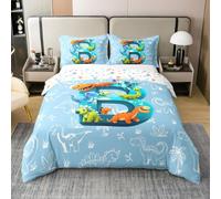 Homewish Cartoon Dinosaurs Bedding Set Double Jungle Animals Dino Cotton Duvet Cover Cute Initial Letter B Comforter Cover For Kids Boys Girls Adults Dinosaur Monogram Bed Set 3 Pcs