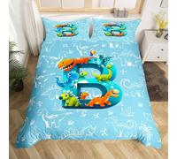 Homewish Cartoon Dinosaurs Cot Bedding Set Jungle Animals Dino Duvet Cover Cute Initial Letter B Comforter Cover For Kids Boys Girls,Dinosaur Monogram Bed Set
