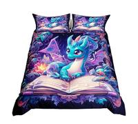 Homewish Cartoon Dragon Bed Set Cute Magic Book Duvet Cover, Kawaii Wildlife Animal Single Bedding Sets Bohemian Hippie Mandala Paisley Comforter Cover, Magical Jungle Bed Cover (Zipper Closure)