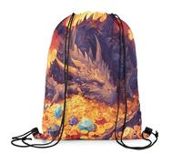 Homewish Cartoon Dragon Drawstring Backpack 33 x 40 cm, Treasure Gem Drawstring Bags, Golden Gold Fairy Theme String Backpack, Sleeping Monster Draw String Back Bag For Sport Gym