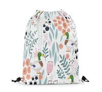 Homewish Cartoon Duck Cinch Bag 33 x 40 cm,Cute Mallard Duck Draw String Back Bag for Sport Gym Trip,Natural Plant Flower theme Drawstring Bags,Farmhouse Floral Love Paw Print Drawstring Backpack