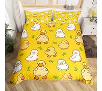 Homewish Cartoon Duck Duvet Cover for Kids Boys Girls,Lovely Yellow Duck Comforter Cover Set,Cute Hand Drawn Goose Bedding Sets Double,Lovely Farmhouse Animal Quilt Comforter with 2 Pillowcase