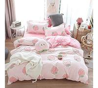 Homewish Cartoon Duvet Cover Set Single Pink Peach Bedding Set Kid Kawaii Bedding Set Girl Lovely Peach Comforter Cover Cute Fruits Quilt Cover Tropical Plant Bedding Soft Bedspread Cover Room Decor