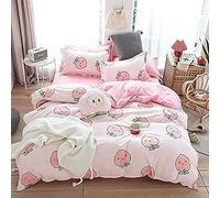 Homewish Cartoon Duvet Cover Set Super King Pink Peach Bedding Kid Kawaii Girl Lovely Comforter Cute Quilt Tropical Plant Reversible Soft Bedspread Room Decor, Multi 13