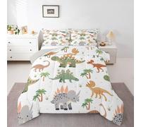 Homewish Cartoon Kids Grey Green Dinosaur Boys Single Duvet Set - Kawaii Safari Bedding Set Ancient Animal Quilt Set - Jungle Warm Soft Bedclothes Coverless Duvet