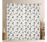 Homewish Cartoon Puffin 30%-50% Blackout Curtains for Kids Cute Audubon Birds Print Curtains 46x72 Kawaii Atlantic Puffins Window Curtain Watercolor Wild Animal Window Treatments,White