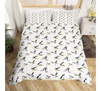 Homewish Cartoon Puffin Bedding Set for Kids Cute Audubon Birds Print Duvet Cover Single Kawaii Atlantic Puffins Quilt Cover Watercolor Wild Animal Bed Set,White 1 Pillowcase
