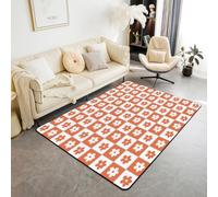 Homewish Checkered Daisy Area Rug 100x150cm Orange Buffalo Plaid Living Room Rug Non Slip Cute Groovy Flower Checkerboard Carpet For Bedroom Kitchen Fashion Floral Gingham Grid Indoor Mat Non Slip