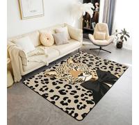 Homewish Cheetah Bowknot Pattern Area Rugs 100x150cm - Leopard Print Living Room Rug African Wildlife Animal Themed Non Shedding Carpet,Leopard Coquette Bow Large Rugs