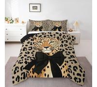 Homewish Cheetah Bowknot Pattern Duvet Set King Size - Leopard Print Bedding Set African Wildlife Animal Themed Duvet Set -,Leopard Coquette Bow Coverless Duvet