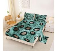 Homewish Cheetah Print Bed Sheets Single Leopard Sheet Set Grey Wild Safari Spot Bedding Set - Green Safari Animal Fitted Flat Sheets 3 Piece