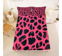Homewish Cheetah Print Bedding Set Double Black Leopard Skin Fitted Sheet Geometric Abstract Spot Bed Sheets for Kids Teens Girls,Novelty Wildlife Hair Bed Cover 3 Pcs