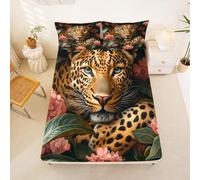 Homewish Cheetah Print Bedding Set Single Classic Leopard Skin Fitted Sheet Boho Flowers Bed Sheets for Kids Teens Girls,Rustic Floral Bohemian Bed Cover 2 Pcs