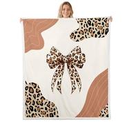 Homewish Cheetah Print Bow Fleece Blanket 100x130cm African Leopard print Warm Plush Sherpa Blanket Coquette Bow Fuzzy Plush Throw Wild Chic Minimalist Aesthetic for Living Room Bedroom Office
