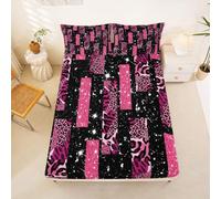 Homewish Cheetah Print Fitted Sheet Double Tiger Skin Bed Sheets Sequins Leopard Hide Bedding Set for Kids Boys Girls,Geometric Galaxy Striped Bed Cover 3 Pcs