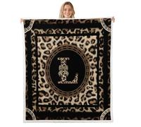 Homewish Cheetah Print Sherpa Blanket Letter Initial L Fuzzy Plush Throw Personalized Leopard Bow Fleece Blanket - African Safari Animal Decor for Bed Couch Twin 60"x80"