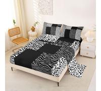 Homewish Cheetah Stripe Animal Print Black Grey Bedding Set Double Leopard Safari Zebra Bed Sheets Geometric Y2K Sheet Set - Ice Cream Drip Fitted Top Sheets 4 Piece