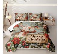 Homewish Christmas Cute Snowman Quilted Bedspread King