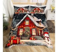 Homewish Christmas Decor Supet King Duvet Cover for Boys Girls Kids Merry Christmas Bedding Set Winter Themed Comforter Cover Happy New Year Bedspread Cover Bedding