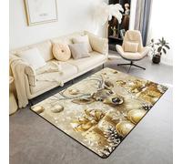 Homewish Christmas Deer Area Rug 150x200cm for Bedroom - Xmas Decorations Rugs Living Room Golden Winter Snowflake Non Shedding Carpet Adults | Farmhouse Holiday Large Rugs Room Decor