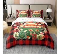 Homewish Christmas Gingerbread Man King Size Bedding Cartoon Xmas Theme Coton Duvet Cover Set Red Black Buffalo Plaid Quilt Cover For Kids Boys Girls,Cute Winter Holiday Bed Sets