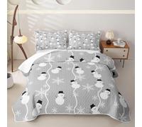 Homewish Christmas Grey Snowman Single Bedspread Microfiber