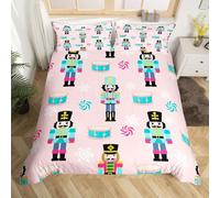 Homewish Christmas Nutcracker Duvet Cover Set Cartoon Royal Guarder Soldier King Bedding Sets, Christmas Candy Comforter Cover Cute Xmas Snowflake Bed Sets