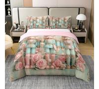 Homewish Christmas Nutcracker Duvet Cover Set Pink Rose Cotton Comforter Cover - Cute Soldier Princess Flowers King Bedding Sets, Cartoon Royal Guarder Bed Sets
