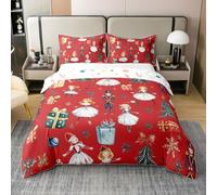 Homewish Christmas Nutcracker Duvet Cover Set Red Bow Tie Christmas Tree Cotton Comforter Cover, Cute Ballet Princess Xmas Snowflake King Bedding Sets, Cartoon Royal Guarder Soldier Bed Sets,Red