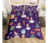 Homewish Christmas Nutcracker Duvet Cover Set Red Bow Tie Christmas Tree King Bedding Sets, Cute Ballet Princess Xmas Snowflake Comforter Cover Cartoon Royal Guarder Soldier Bed Sets,Indigo