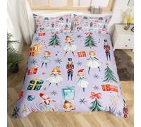 Homewish Christmas Nutcracker Duvet Cover Set Red Bow Tie Christmas Tree King Bedding Sets, Cute Ballet Princess Xmas Snowflake Comforter Cover Cartoon Royal Guarder Soldier Bed Sets,Purple