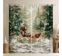 Homewish Christmas Sleigh Curtains For Bedroom, Merry Christmas Blackout Curtains Xmas Snowflake Pattern Window Drapes Vintage Farmhouse Decor Window Treatments 2 Panel Sets 66 x 72 Inch