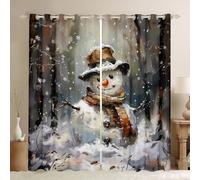 Homewish Christmas Snowman Curtains For Bedroom, Merry Christmas Blackout Curtains Xmas Snowflake Pattern Window Drapes Rustic Vintage Farmhouse Window Treatments 2 Panel Sets 52 x 90 Inch