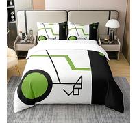 Homewish Circle 100% Cotton Duvet Cover,Geometric Stripes Bedding,White Black Green Comforter Cover for Kids Boys Girls Single,Abstract Triangle Square Swirls Bed Sets with 1 Pillowcase