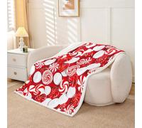 Homewish Circle Candy Fleece Blanket Queen 229x229cm | White Red Geometric Warm Plush Sherpa Blanket Stripes Fuzzy Plush Throw Vintage Modern for Bed Sofa Couch