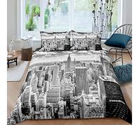 Homewish City Building Bedding Set Double New York Theme Comforter Cover America Cityscape Duvet Cover For Kids Teens Adults Men,Famous Urban Bedspread Cover 2 Pillow Cases Grey