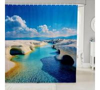 Homewish Coastal Landscape Shower Curtain 72" W x 72" L - Rock Ocean Scenery Waterproof Bathroom Curtains Bright Blue White Cozy Sky Cloud Bath Curtain Amazing Travel Bathroom Accessories