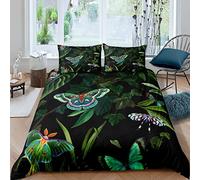 Homewish Colorful Butterfly Comforter Cover Palm Leaves Banana Bedding Set King Size Hawaiian Tropical Leaves Bedspread Cover For Girl Jungle S Duvet Cover 3 Pcs?Green Black