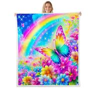 Homewish Colorful Floral Fleece Blanket Baby 30"x40" Butterfly 3D Sherpa Blanket Rainbow Fuzzy Plush Throw - Bohemian Flower Decor for Bed Couch