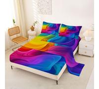 Homewish Colorful Geometric Bed Sheets Single Rainbow Stripe Sheet Set Aesthetic Geometric Bedding Set - Fluid Lines Art Fitted Flat Sheets 3 Piece