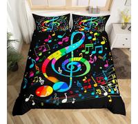 Homewish Colorful Musical Notes Bedding Set Single Music Stave Duvet Cover Polka Dots Quilt Cover For Kids Boys Girls,Pop Music Bed Set