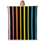 Homewish Colorful Striped Sherpa Blanket for Modern Abstract Stripes Pattern Fuzzy Plush Throw Rainbow Simple Striped Fleece Blanket - Minimalists Geometric Decor for Bed Couch Throw 50"x60"