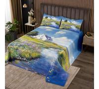 Homewish Colourful Flower Meadow Bedspread Double