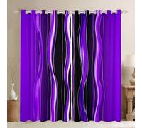 Homewish Contemporary Geometric Blackout Curtains 52 x 90 Inch, 2 Panels Simple Minimalist Art Window Curtains Modern Abstract Window Treatments Drapes for Bedroom Purple Waves Striped