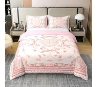 Homewish Coquette Bows Cotton Duvet Cover Double Aesthetic Bow Tie Bedding Set for Girls Kids | Vintage Cottage Core Tribal Comforter Cover Red Bohemian Bowknot Floral Bed Set 3 Pcs