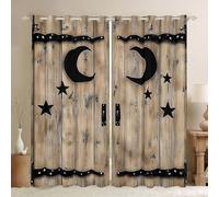 Homewish Country Barn Door Blackout Curtains for Living Room, Farmhouse Arts Window Curtains 2 panel Sets 52 x 63 Inch,Moon and Star Vintage Countryside Wooden Board Window Treatments Drapes