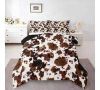 Homewish Cowhide Western King Size Duvet Set - Boho Cow Print Bedding Set Farmhouse Animal Rustic Quilt Set - Brown Cow Skin Bohemian Coverless Duvet with 2 Pillowcases